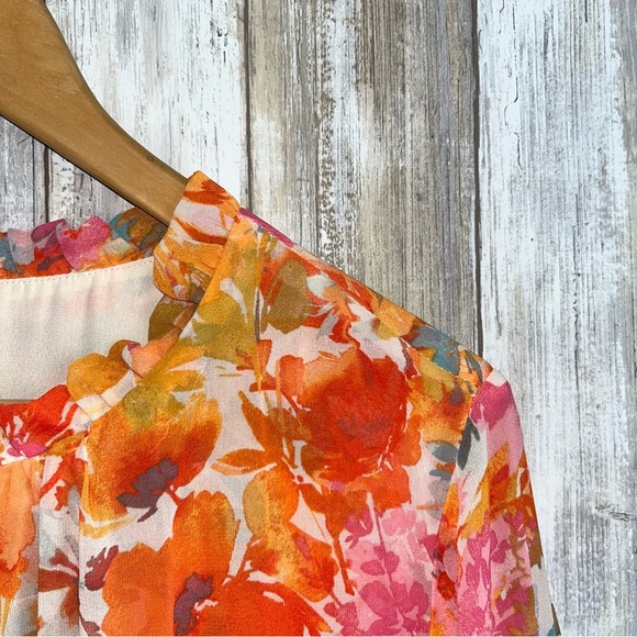 Vince Camuto Orange Floral Smocked Long Sleeve Maxi Dress Size 2X - Picture 7 of 8